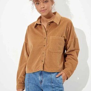 American Eagle Camel Button up Oversized Cropped Corduroy Light Jacket / Shirt